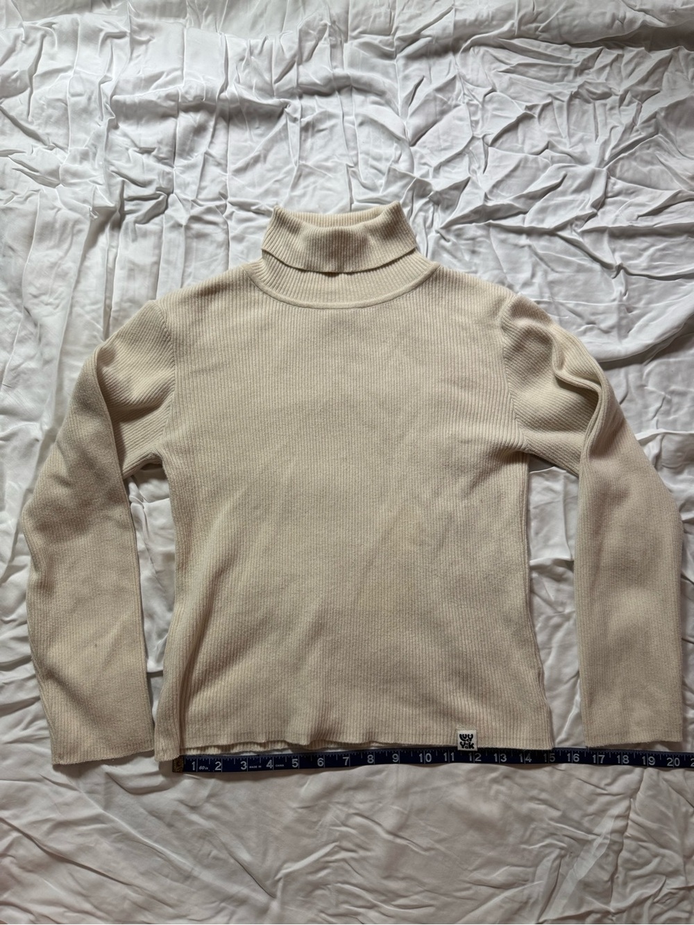 Lucy & Yak Cream Turtleneck Ribbed Knit Sweater